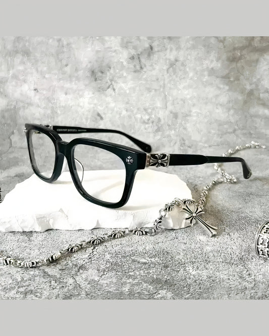 Vintage Square Sunglasses | Gothic Cross Accent & Anti-Blue Light Lenses
